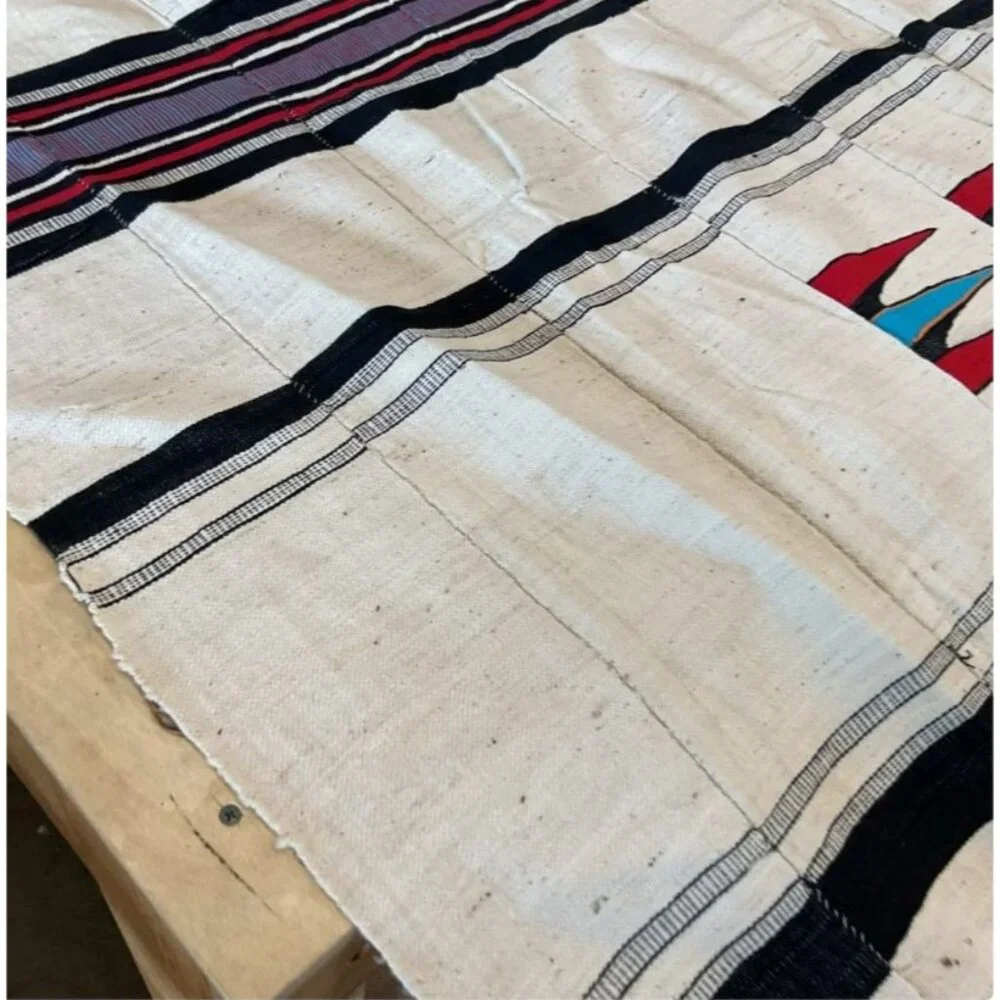 Vintage African Fulani Wedding Blanket 114” x 56”‎ Stiped Black Red Purple Cream